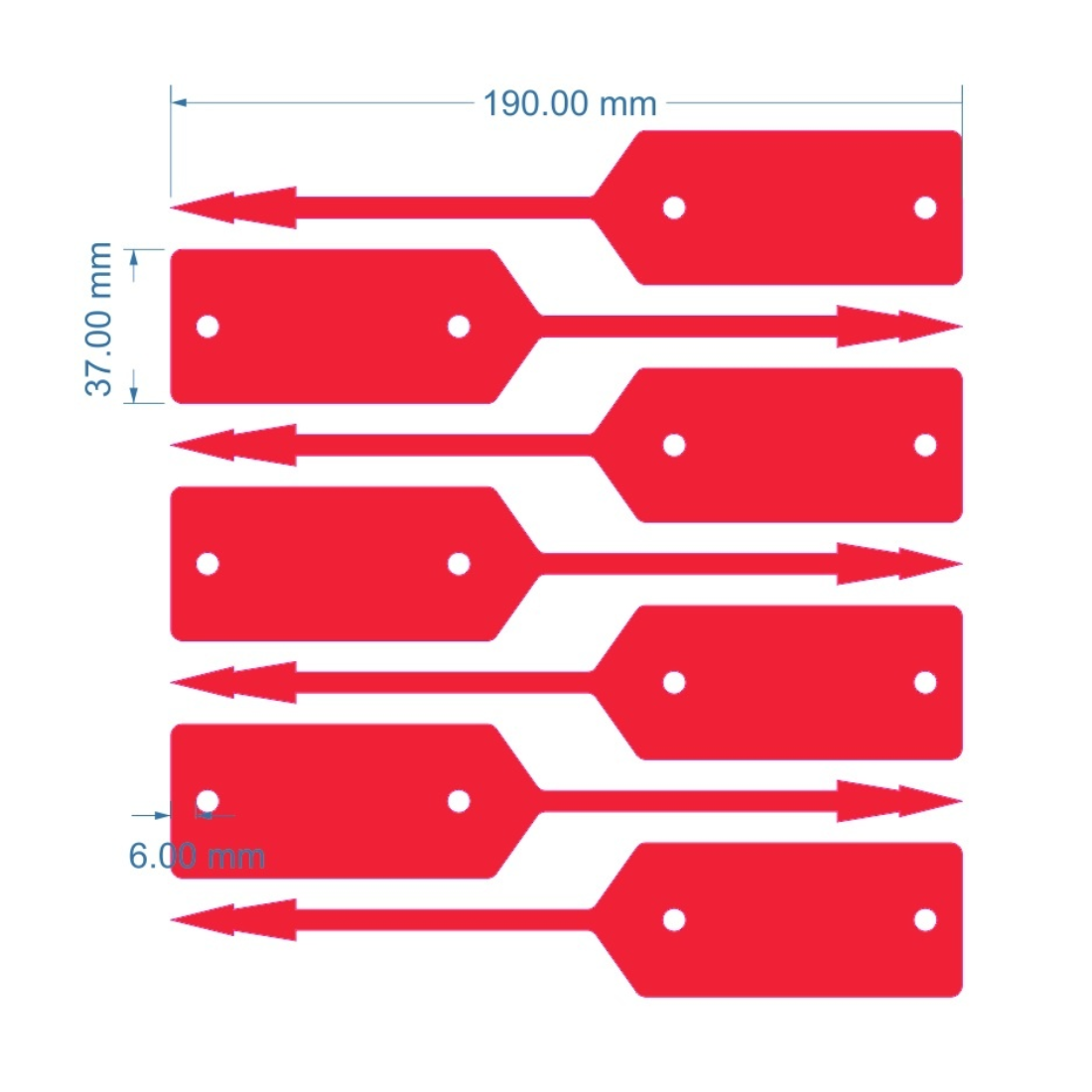 Étiquettes à boucle 190x37mm PES, Rouge