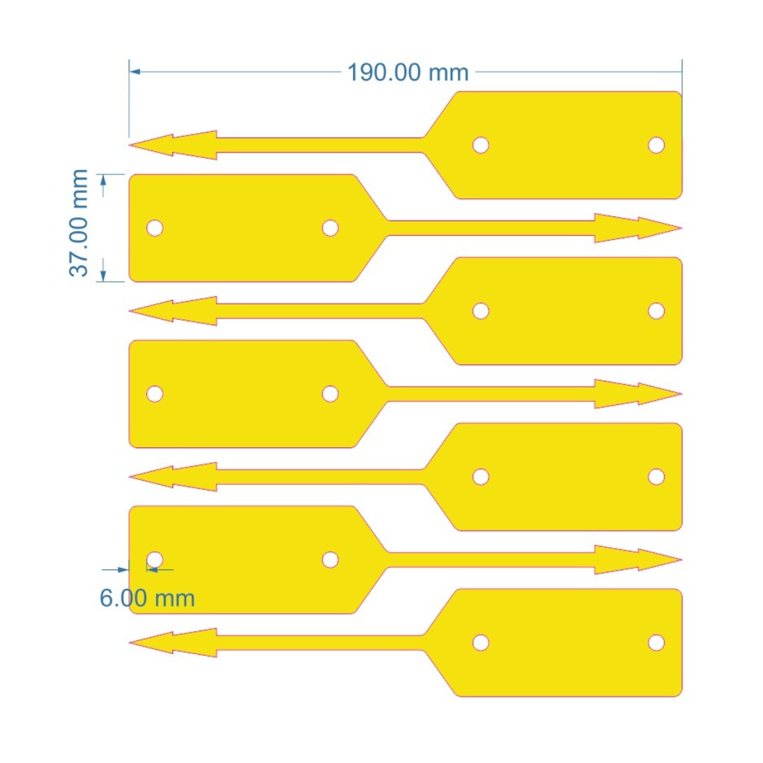 Étiquettes à boucle 190x37mm PES, Jaune