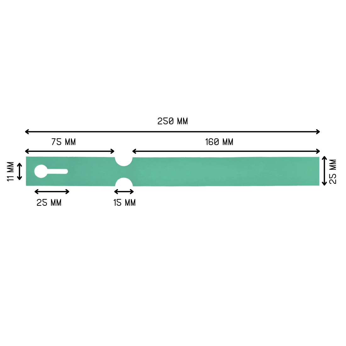 Sleufetiketten 250x25mm HDPE, Groen