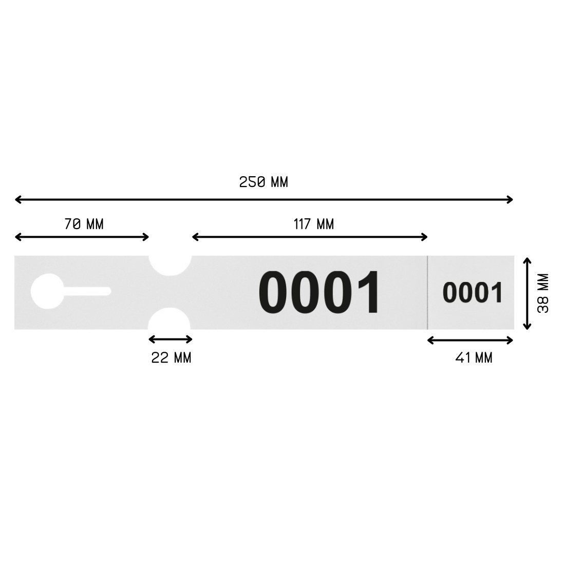 Étiquettes à boucle 250x38mm PET - Numéroté, Blanc
