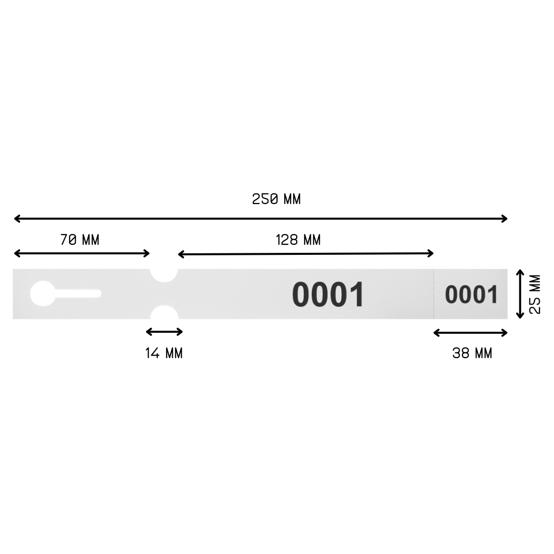 Étiquettes à boucle 250x25mm PET - Numéroté, Blanc